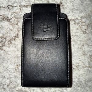 Vintage Blackberry Black Leather Clip Phone Case With Magnetic Closure